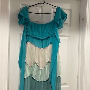 2 piece skirt set ruffle layers crop top